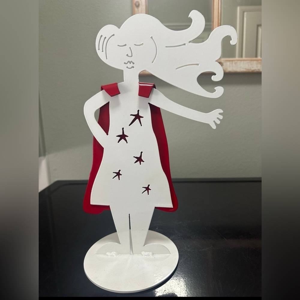 Garden Diva Red and White Metal Art Superwoman Figure